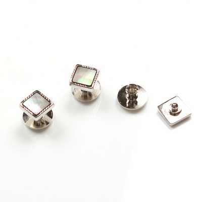 P-2 Pure Silver Stud Button Black Mother-of-Pearl, Silver Square Shape