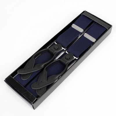 SR-206 Made-in-Japan Suspenders, Navy Blue, Leather Tab Type
