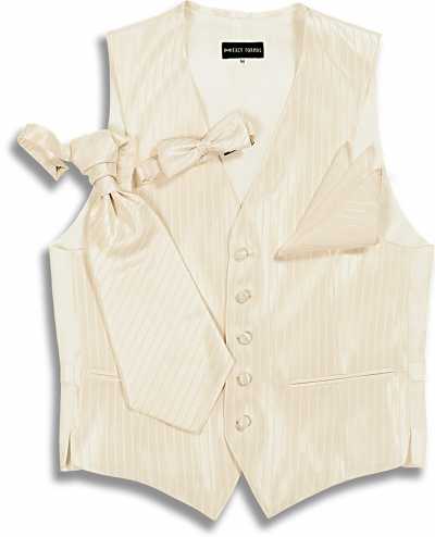 V-110W Formal Vest Silk-Wool Jacquard Stripe Beige