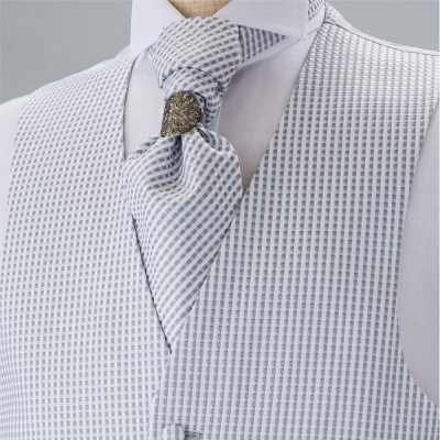 V-19 Formal Vest, Made In Japan, Checkered, Light Gray