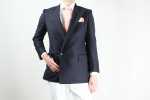 GXPWJ1 Navy Blue No Pattern Double Jacket Using DORMEUIL Textile