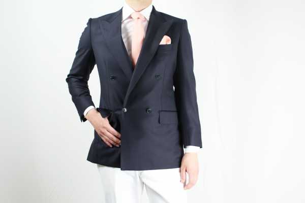 GXPWJ1 Double-breasted Jacket In Plain Navy Blue Using DORMEUIL Fabric