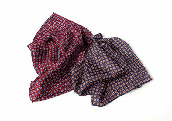 PNC-2 Neckerchief, Italian Printed Silk, Komon Pattern, Blue/wine Red