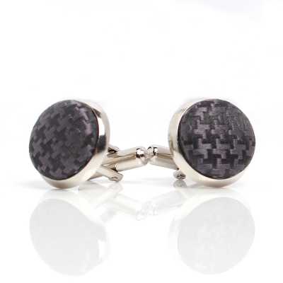 CUFF-V08 VANNERS Silk Fabric Covered Cufflinks Houndstooth Pattern Black