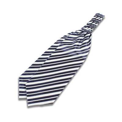 VAS-51 VANNERS Silk Ascot Tie, Striped Navy Blue