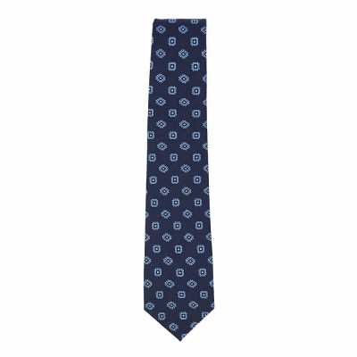 HVN-58 VANNERS Silk Wool Handmade Necktie, Small Pattern, Navy Blue