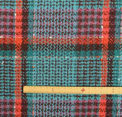 Y6513 LINTON Tweed Fabric Made In England, Turquoise Blue X Red Check Pattern