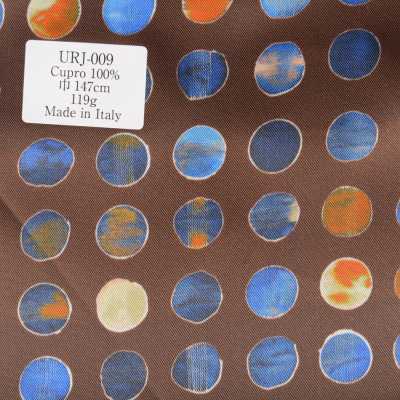URJ-009 Made In Italy Cupro 100% Printed Lining, Dot Pattern, Base Color Brown