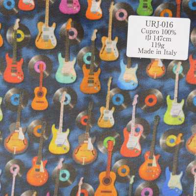 URJ-016 Made In Italy, 100% Cupro Printed Lining, Guitar & Record Pattern