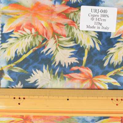 URJ-040 Made In Italy Cupra 100% Print Lining Botanical Pattern Base Color Blue TCS Sub Photo