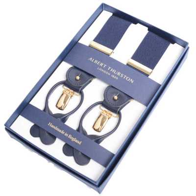 AT-NAVY-GO Albert Thurston Suspenders Navy Blue Plain 35MM Metal Fittings Gold Model[Formal Accessories] ALBERT THURSTON Sub Photo