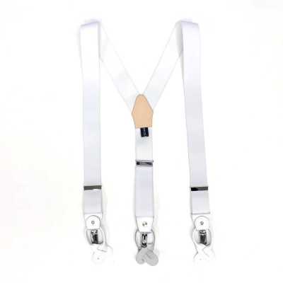 SR-WHITE SR-WHITE Suspenders EXCY Braces White Plain 2-in-1 35mm Elastic
