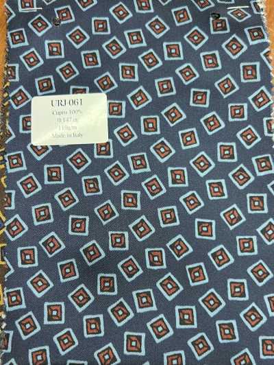 URJ-061 Made In Italy Cupro 100% Printed Lining, Blue Box Pattern