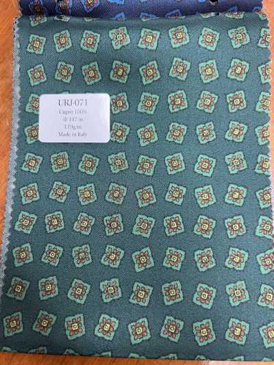 URJ-071 Made In Italy Cupro 100% Printed Lining Small Floral Pattern Green