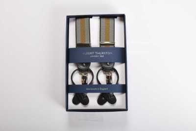 AT-2679/14 ALBERT THURSTON Suspenders, Herringbone Stripe Pattern, Yellow, Elastic, 35 Mm