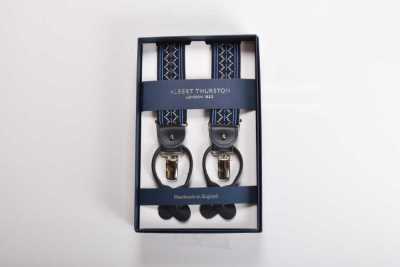 AT-2686/15 ALBERT THURSTON Suspenders Tyrolean-style Navy Blue Elastic 35mm
