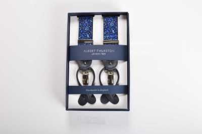 AT-2384/1 ALBERT THURSTON Floral Blue & Black Elastic Suspenders 35mm