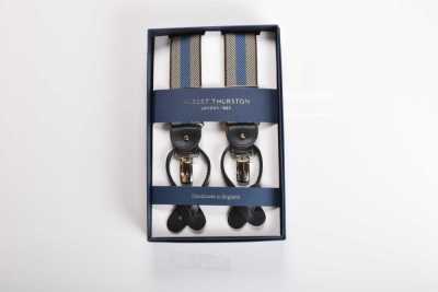 AT-2679/13 ALBERT THURSTON Suspenders Herringbone Stripe Pattern Blue Elastic 35mm