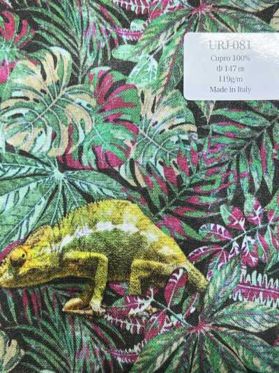 URJ-081 Made In Italy 100% Cupro Printed Lining Chameleon Green X Pink