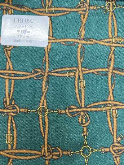 URJ-092 Made In Italy 100% Cupro Printed Lining Belt Check Green