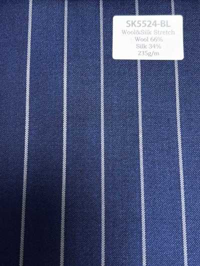 SK5524-BL Standard Japanese-Made Silk Wool Stretch Stripe Navy Blue