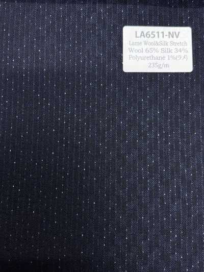 LA6511-NV Made In Japan Silk Lame Wool Stretch Navy Blue Stripe