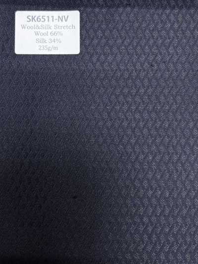 Made In Japan Silk Wool Stretch Navy Blue Diamond Pattern