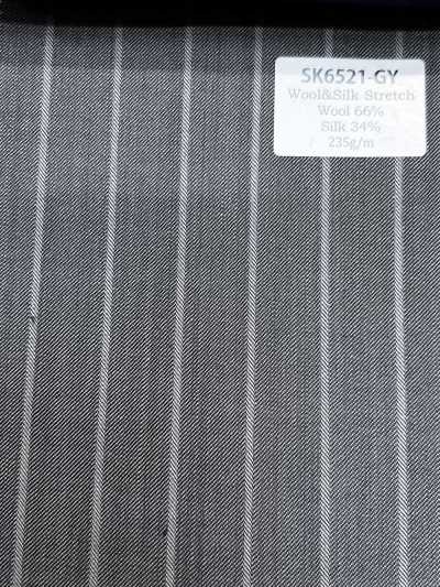 SK6521-GY Made In Japan Silk Wool Stretch Gray Stripe