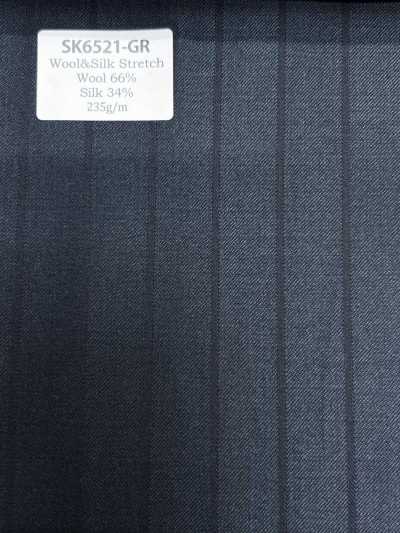 SK6521-GR Made In Japan Silk Wool Stretch Green Stripe