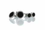 A-1 Sterling Silver Formal Cuffs &amp; Stud Set Onyx Silver Round