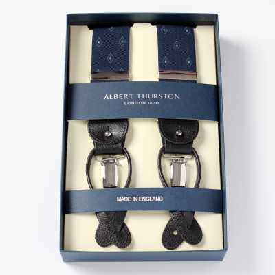 AT-12 Albert Thurston Suspenders Diamond Pattern 35MM Navy Blue