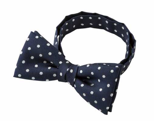BF-972 Japanese-Made Silk Bow Tie, Polka Dot Pattern, Navy Blue