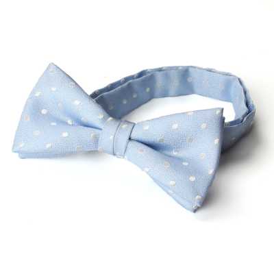 BF-973 Japanese-Made Silk Bow Tie Polka Dot Pattern Sax Blue