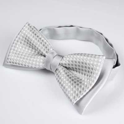 BFS-985 Combination Bow Tie Silver Gray Piqué Pattern Silk Made In Japan