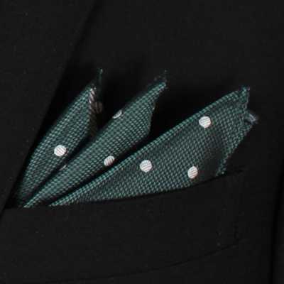 CF-601 Japanese-made 100% Silk Pocket Square, Dot Pattern, Green