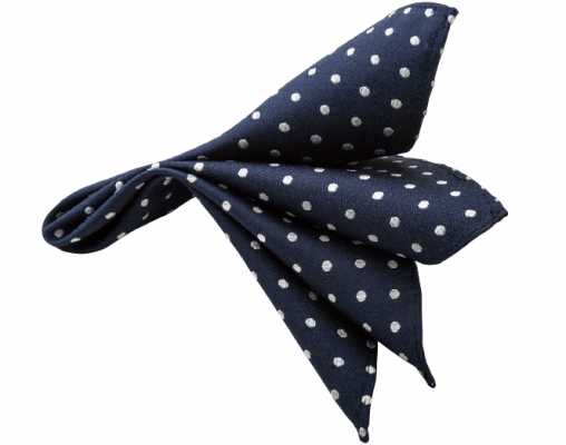 CF-972 Made In Japan Silk Pocket Square, Polka Dot Pattern, Navy Blue