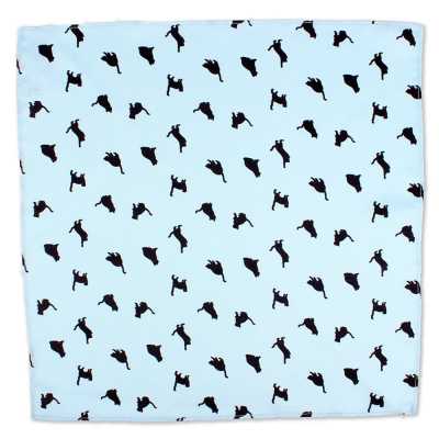 CF-CAT-SB Silk Print Pocket Square Cat Motif Sky Blue