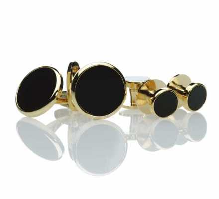 F-1 Formal Cufflinks & Stud Set Onyx Gold Round