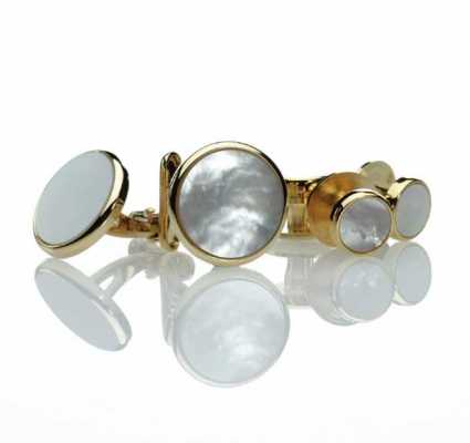F-3 Formal Cuffs & Stud Set Mother-of-Pearl Gold Round