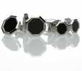 G-1 Formal Cuffs &amp; Stud Set Onyx Silver Octagon