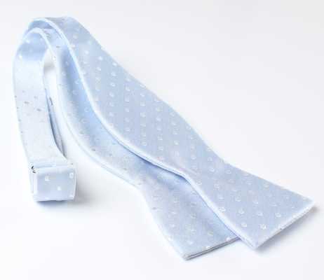MT-973 Japanese-made Silk Hand-tied Bow Tie, Polka Dot Pattern, Sax Blue