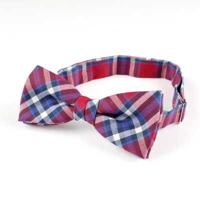 RBF-01 Made In The UK Ringhart Textile Used Plaid Red / Navy Blue Bow Tie