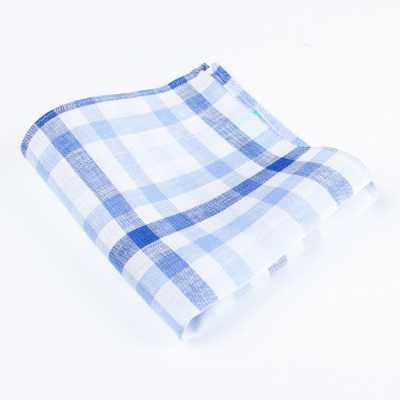 RCF-7047-10 Block Check White/Blue Handkerchief Using Ringhart Fabric Made In England