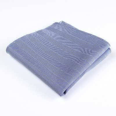 RCF-8007-06 Pocket Square In Navy Blue With Herringbone Pattern, Made With British Ringhart Fabric