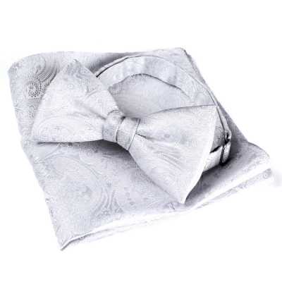 VBF-15 VANNERS Textile Used Bow Tie Paisley Pattern White