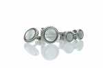 A-3 Sterling Silver Formal Cufflinks And Studs Set, Mother Of Pearl Shell Silver Round